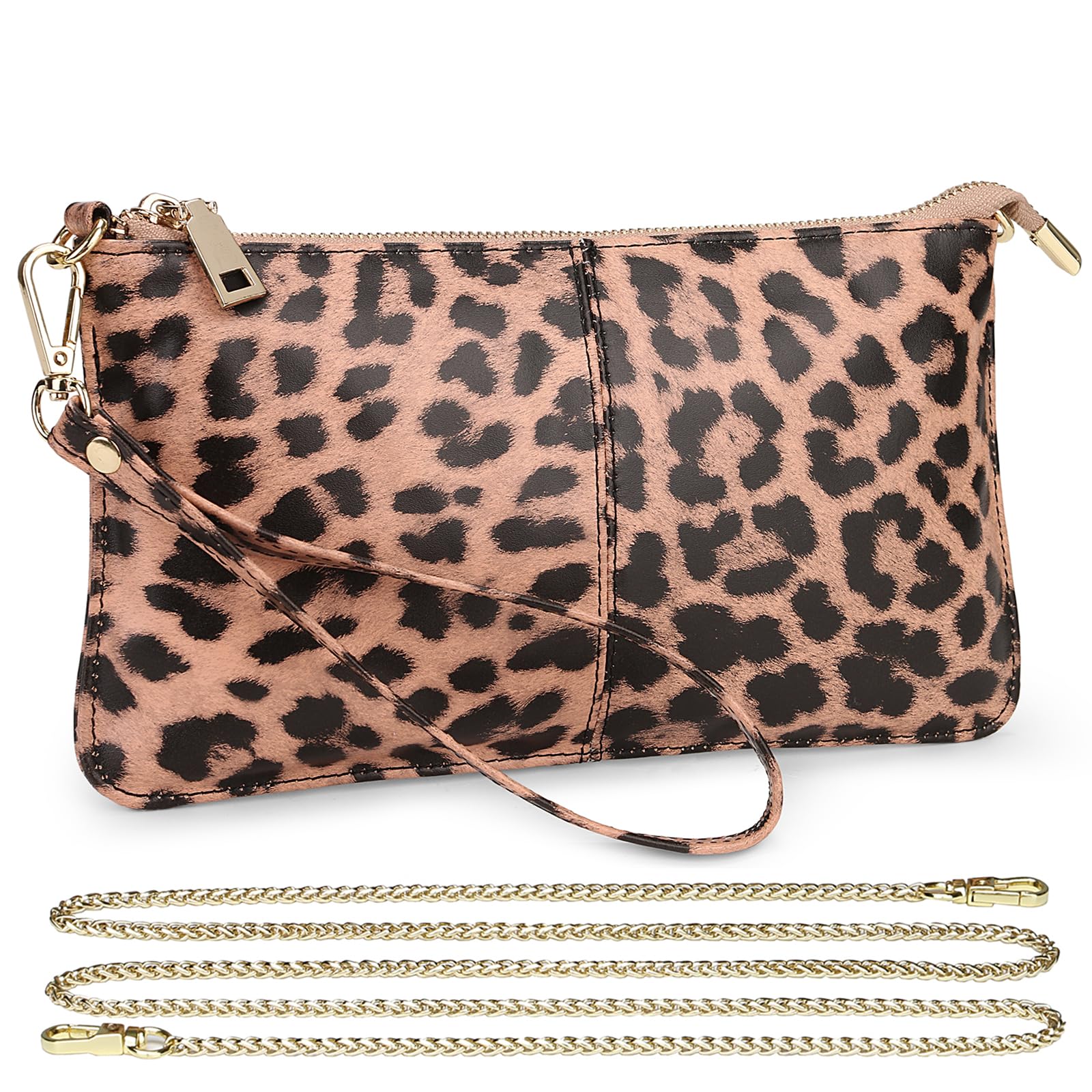 Uromee Genuine Leather Wristlet Wallet Clutch Purses with Detachable Chain