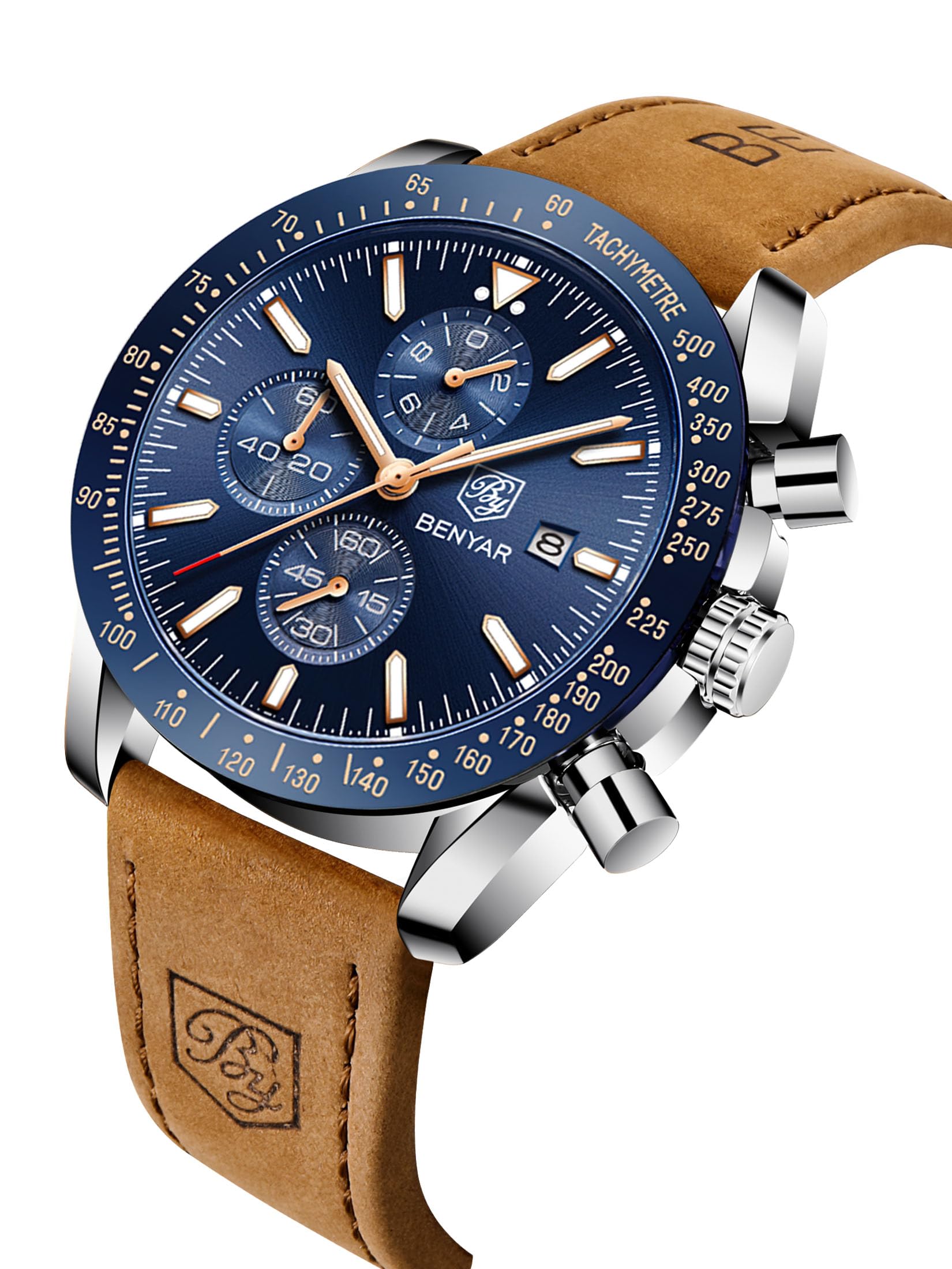 Benyar Orologio da Polso Uomo Analogico Movimento al Quarzo Elegante Sportivo Impermeabile Cronografo Regalo per Uomo