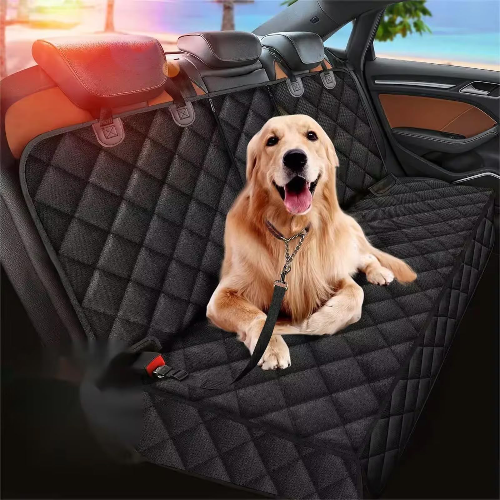 Manta para Perros para Asiento Trasero del Coche 4-en-1, Funda para Asiento de Coche para Perros 100% Impermeable Resistente a Arañazos Antideslizante, Funda Impermeable para Perros para
