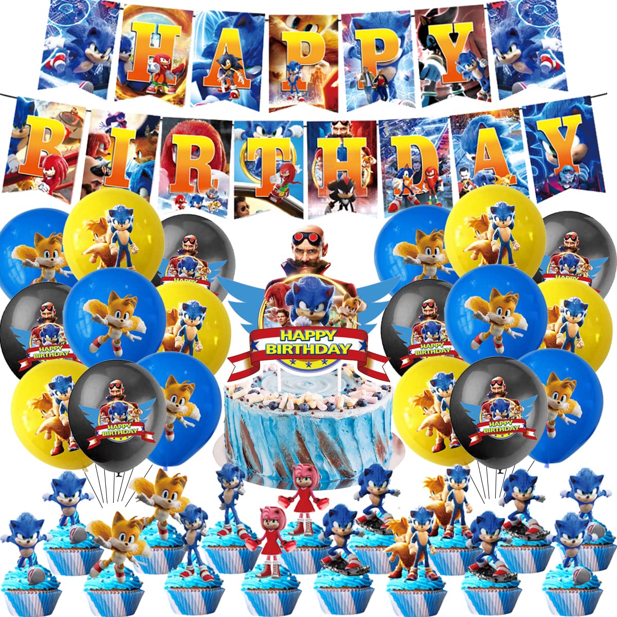 Buy Sonic Birthday Decorations, 44 pcs Sonic The Hedgehog Party Supplies, Sonic Themed Birthday