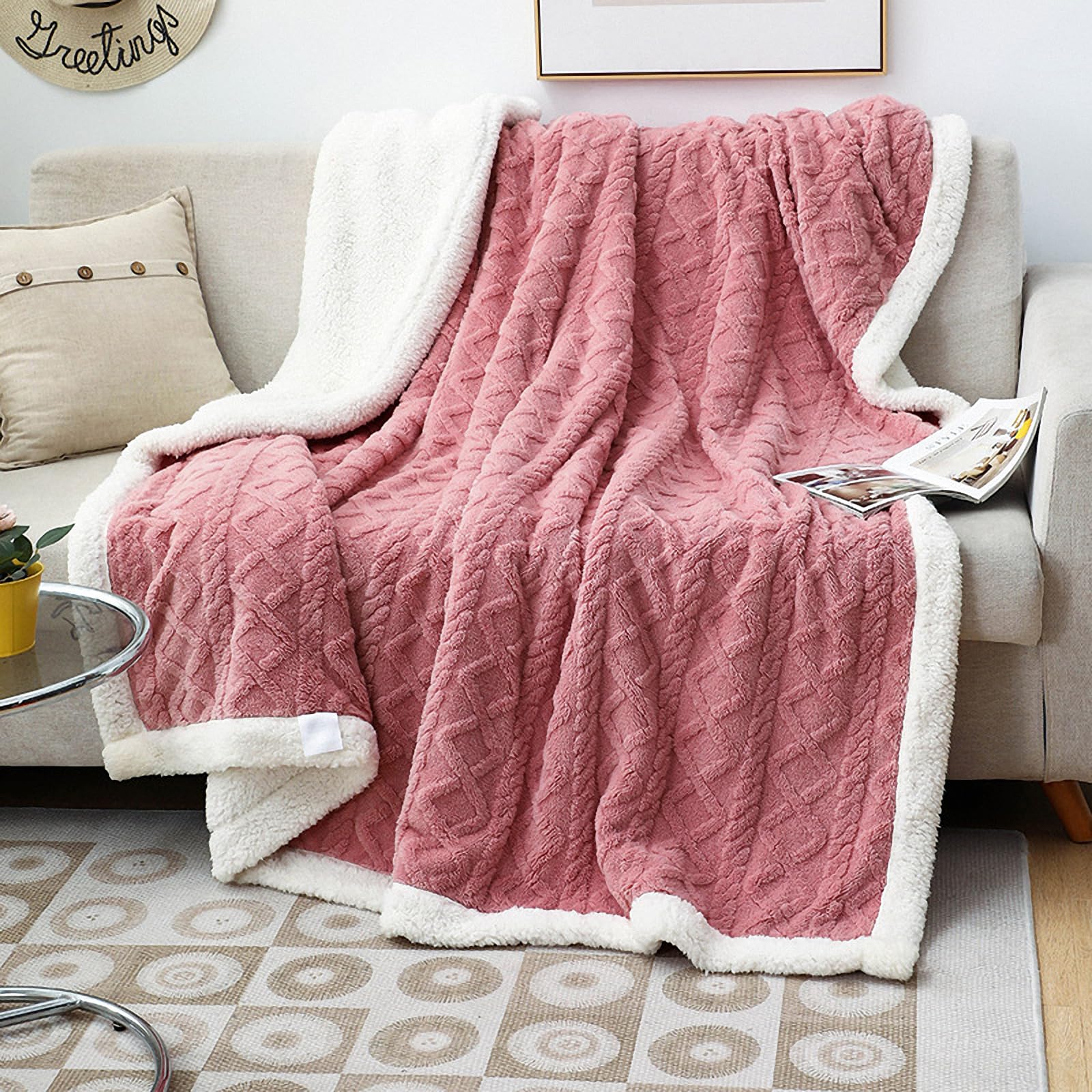 QOFLY Decke Kuscheldecke, 200x230cm Kuscheldecke Flauschig Weihnachts wolldecke mit Modische und Einzigartige Jacquard, Flauschige Decke, Warm Sherpa Decke, Wohndecke, Blanket für Mädchen und Kind