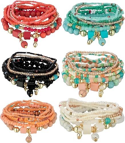Boho Multilayer Stretch Beaded Bracelets for Women – Set of 6 Beaded Bracelet Co