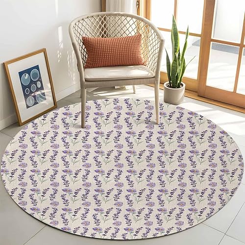 Miniatura 10 de Alfombra de área de 5 x 8 pies para sala de estar, alfombra de dormitorio floral lavanda, alfombra lavable antideslizante, alfombra de verano con