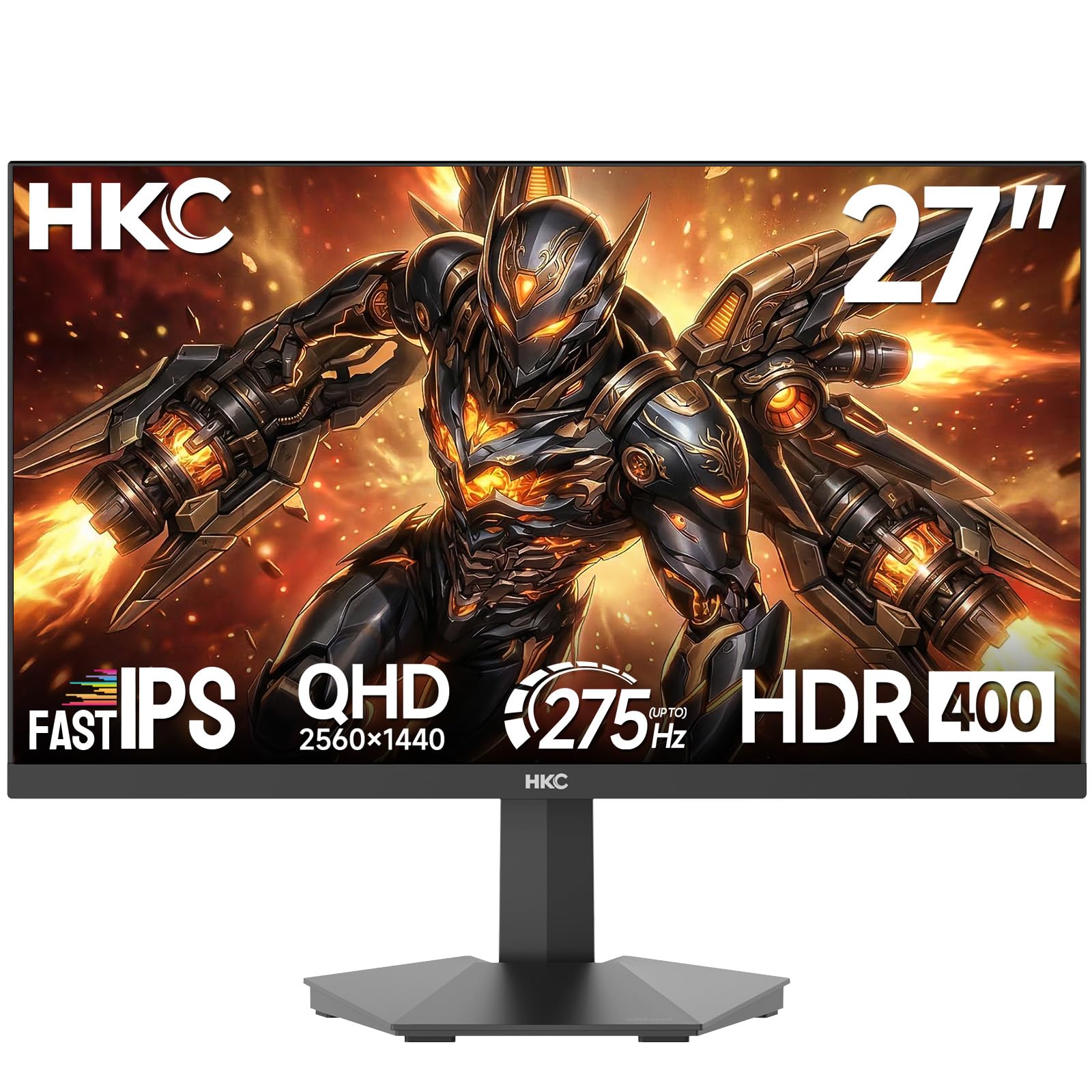 HKC 27 inch Gaming Monitor,QHD 2560x1440p,Fast IPS, 260Hz Up to 275Hz,1ms,HDR400,95% DCI-P3,Adaptive Sync,Eye Care,HDMI 2.0 & DP 1.4,VESA Mount 100x100mm, G27H4D