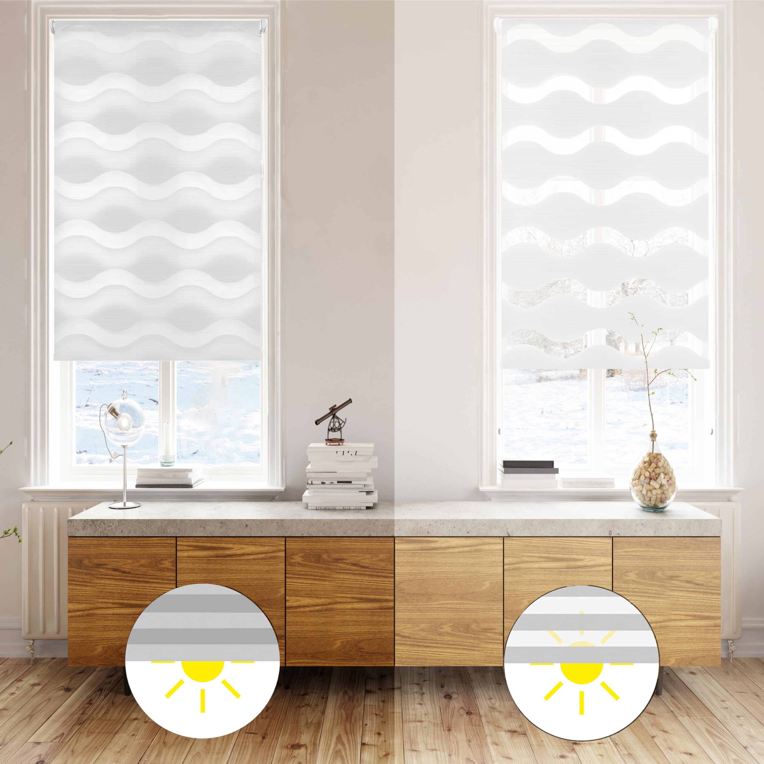 Blindecor - Luna doppelrollo klemmfix ohne bohren - duo rollo klemmfix Weiß - 52 x 150 cm (Breite x Länge) Stoffgröße 49 x 145 cm – Bild 3