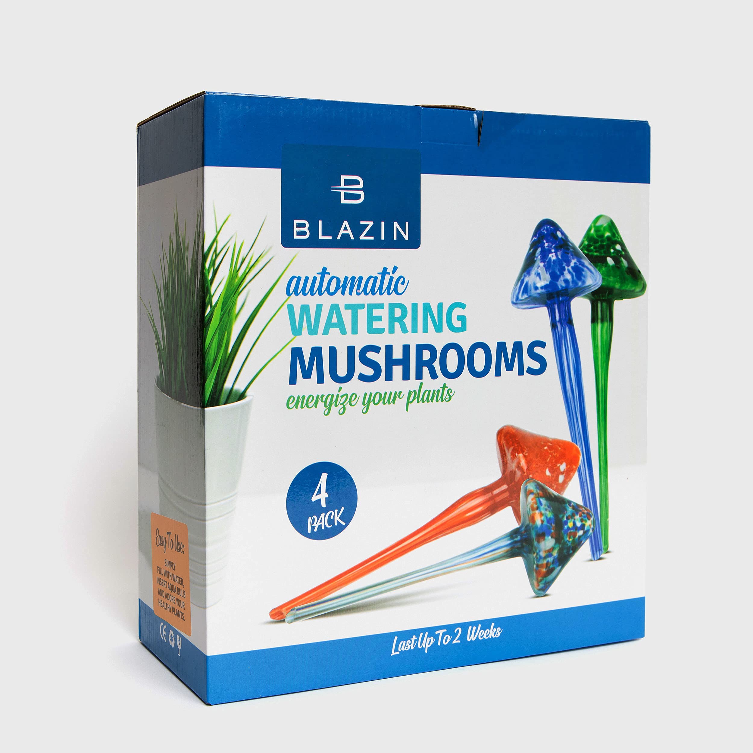 Blazin Lot de 4 globes d'arrosage d'intérieur en forme de champignon avec auto-arrosage automatique en verre soufflé à la main
