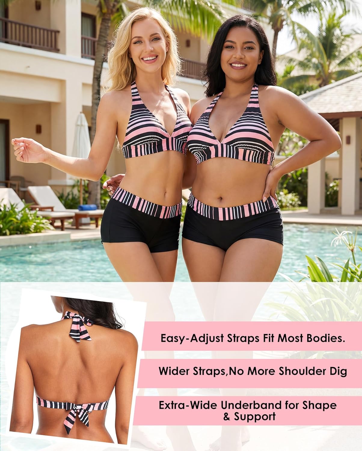 Zando Boyshort Two Piece Swimsuits for Women - Modest Sporty Full Coverage Push Up Bikini Set Halter Bathing Suit for Beach - Image 4