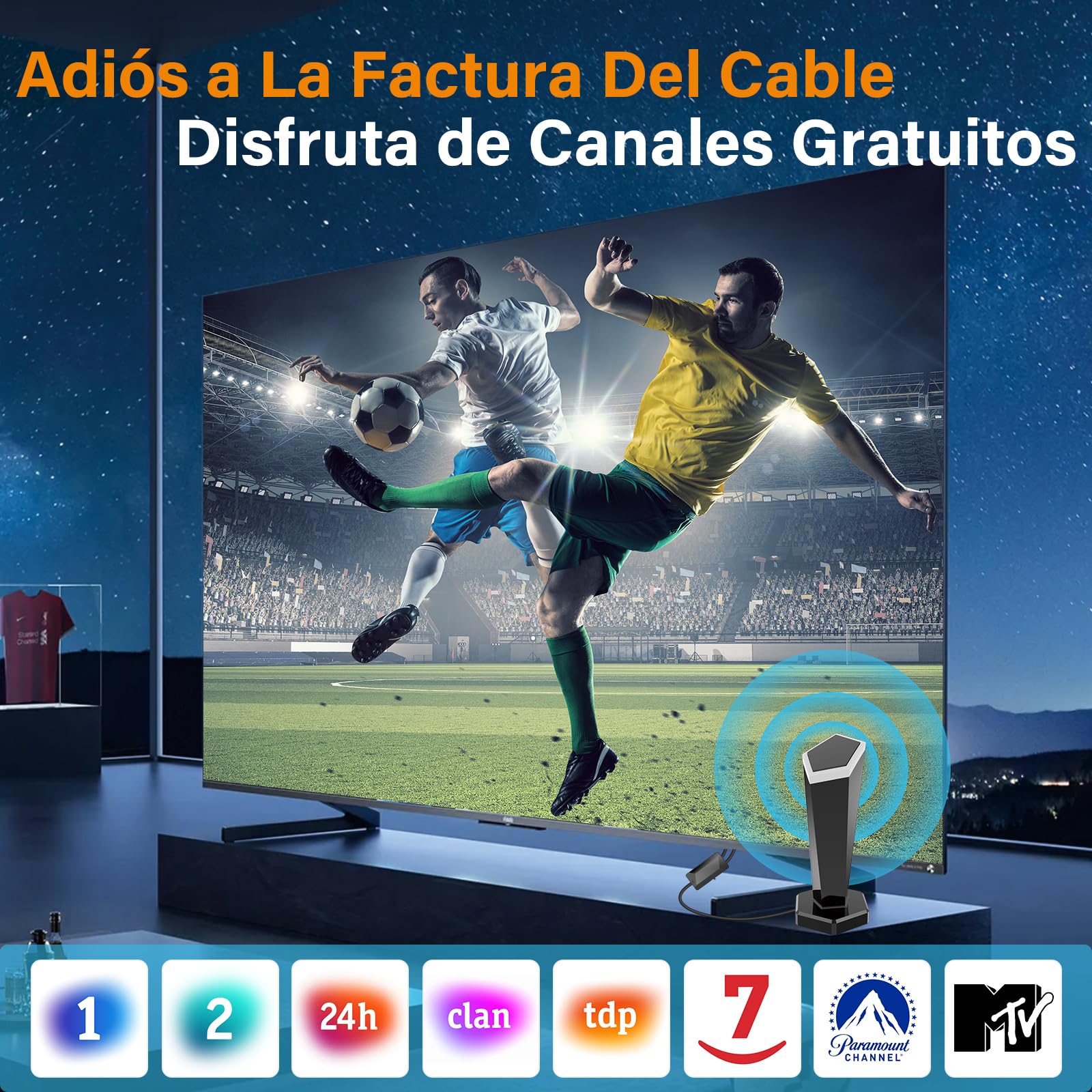Antena TV Interior,Antena TV Interior Potente, Antena TDT Portátil con Base Magnética Fuerte - Recepción 360° Omnidireccional, Cobertura 500km para Canales Gratuitos 4K/1080P