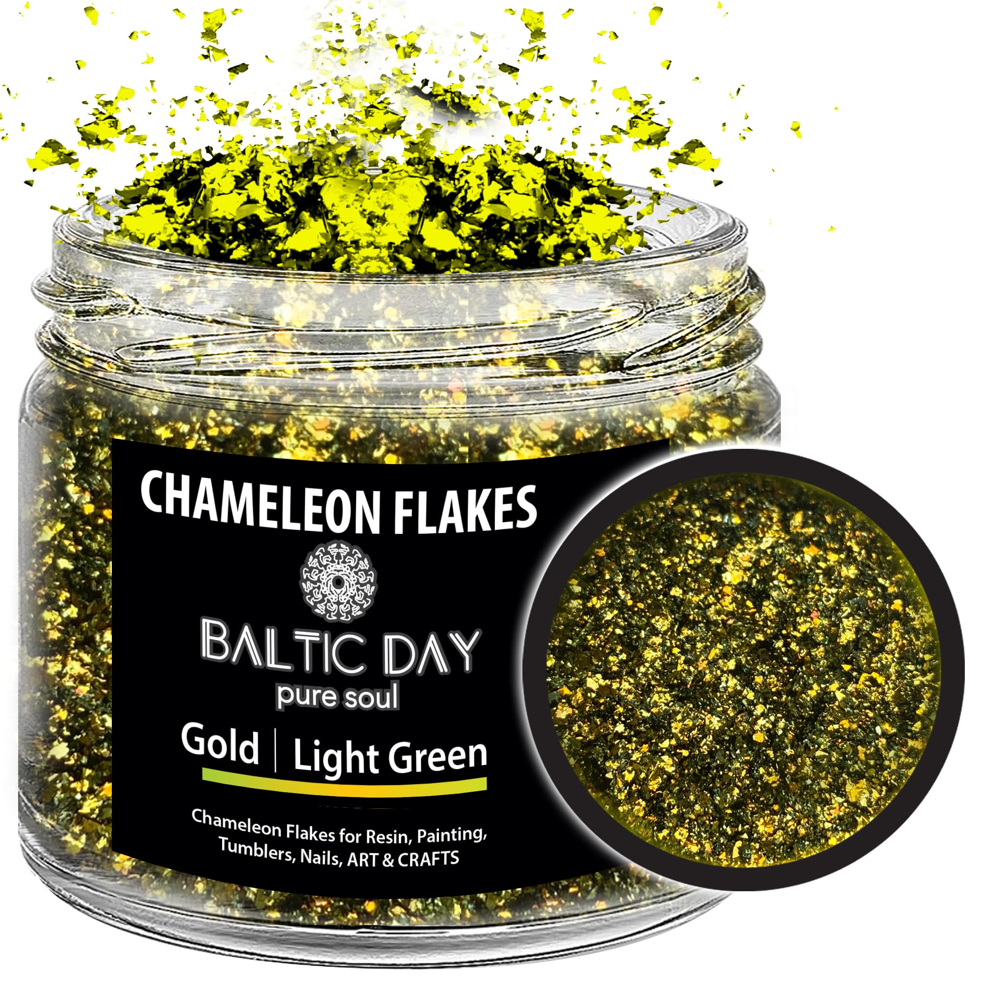 Chameleon Flakes for Resin [ Gold | Light Green ] - Color Shift Mica Pigment Powder for Epoxy Resin - Chrome Flakes for Tumblers, Molds, Nail Art, Eyeshadow, Makeup