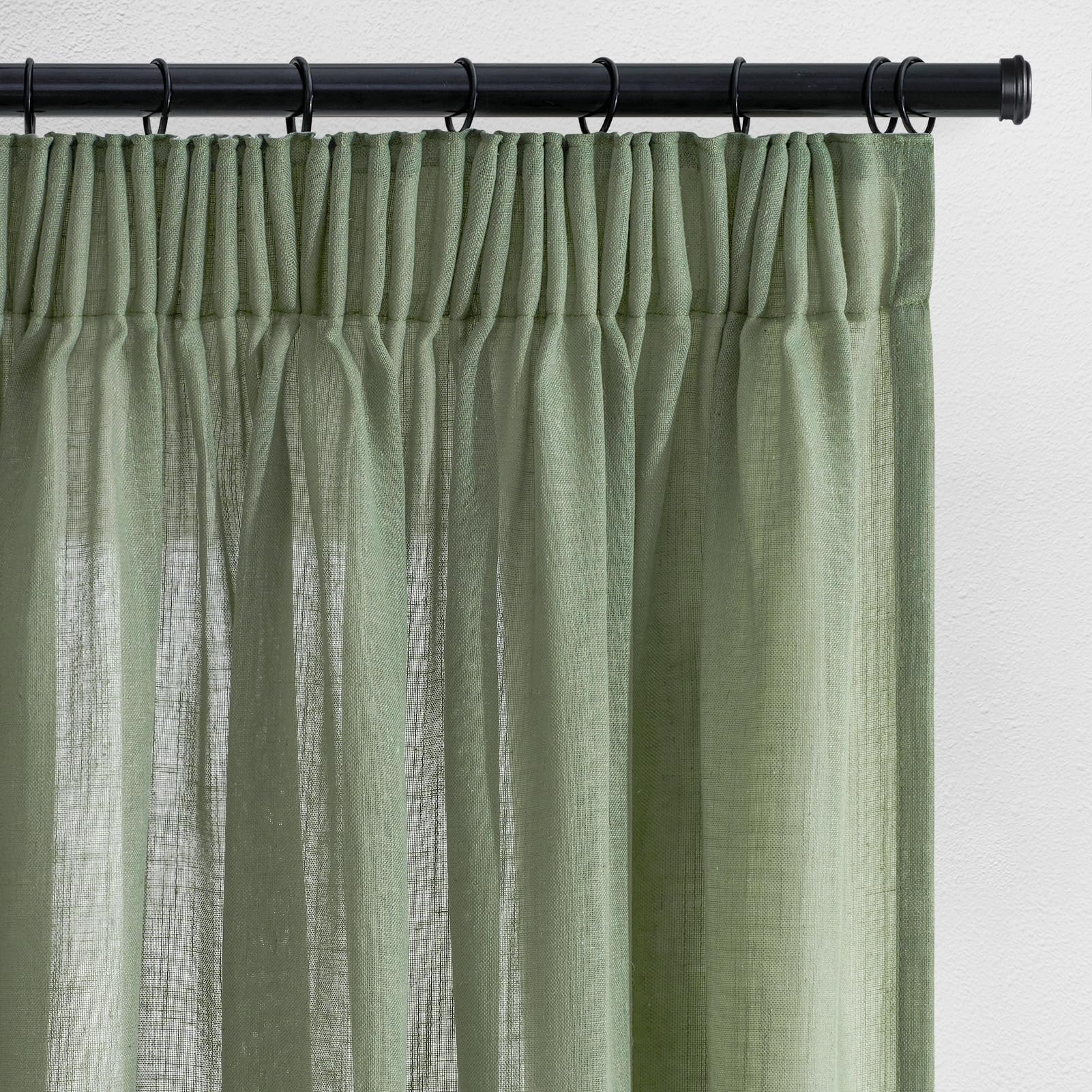 Topfinel 2 Stücke Vorhänge Kurz Salbeigrün Leinen Boho Gardinen Vorhänge mit Kräuselband Voile Vorhang Halbtransparent Vorhang kinderzimmer Wohnzimmer Modern 160x140cm