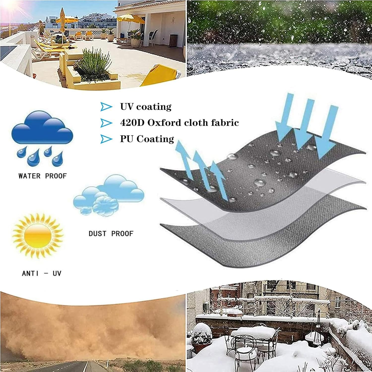 Tear-Resistant Lawn Outdoor Chair Covers Durable 3-Seater Patio Sofa Cover Heavy Duty Wind Resistant Furniture Covering Oxford Fabric Sofa Covers 170x150x100cm Black