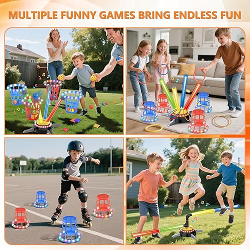 Miniatura 2 de Juego de lanzamiento de bolsas de frijoles para niños, 50 piezas 3 en 1, juego combinado de juegos de carnaval con luz LED de música, rotación, 3