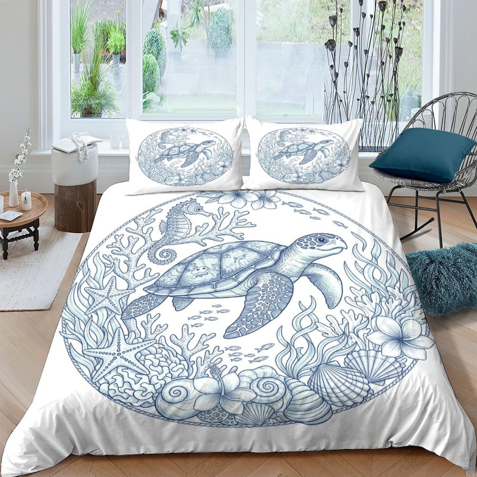 Ctjqhvkz Style-7 3D Printed Ocean Turtle Fitted Sheet Microfiber Soft Breathable Coral Reef Mattress Cover For Bedroom Dorm Decor Single（135X200cm）