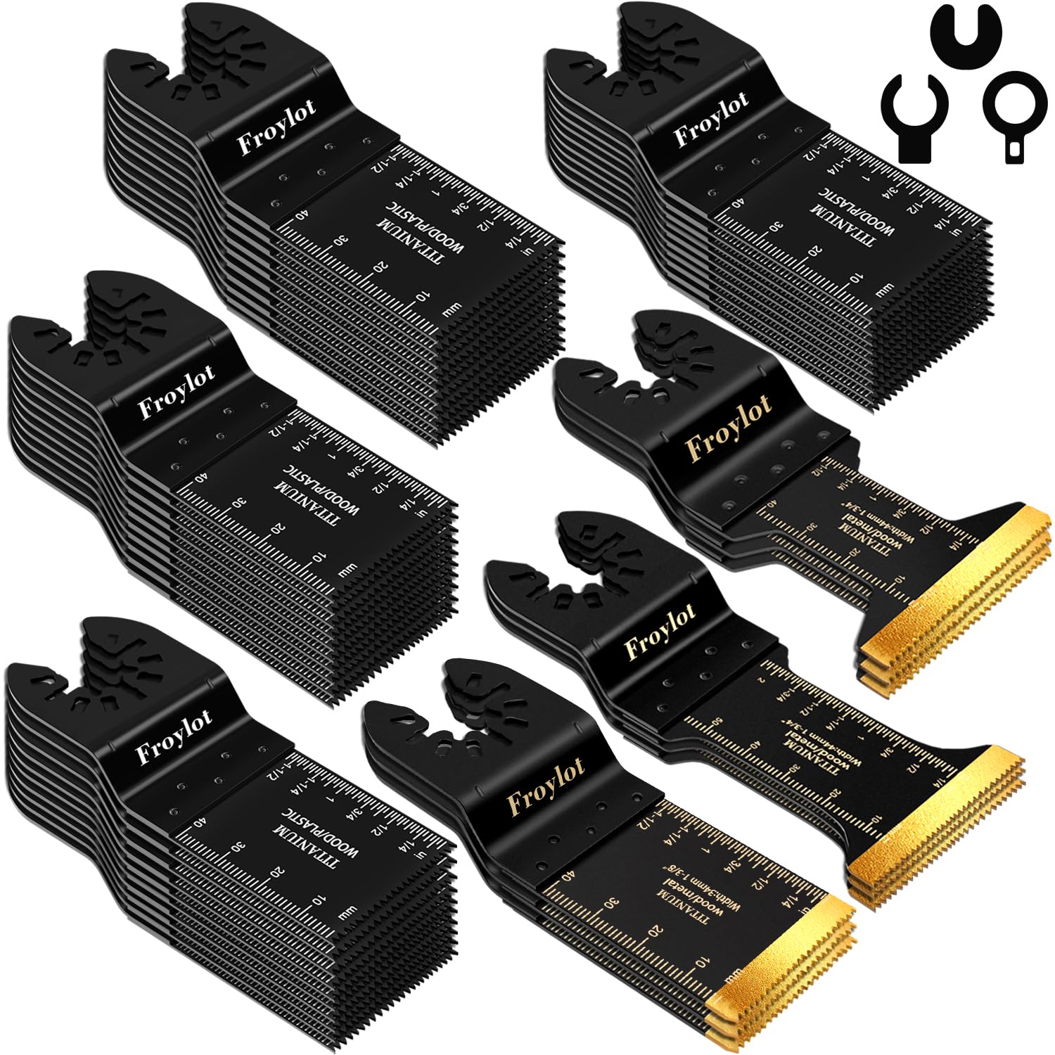 49PCS Universal Oscillating Tool Saw Blade Kit - Titanium Bi-Metal Multitool Blades Cutting Wood Nails/Metal/Plastic -Fits Black Decker DeWALT Porter