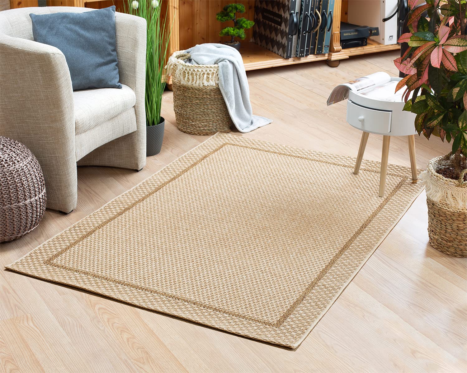 Intérieur/extérieur Artless Rim Tapis Beige 160 x 230 cm