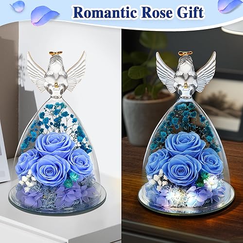 Miniatura 3 de YEEBAY Regalos de flores preservadas para mujeres, mamá, esposa, abuela, figura de ángel con rosa y luz, ideal para Navidad, aniversario, boda, día