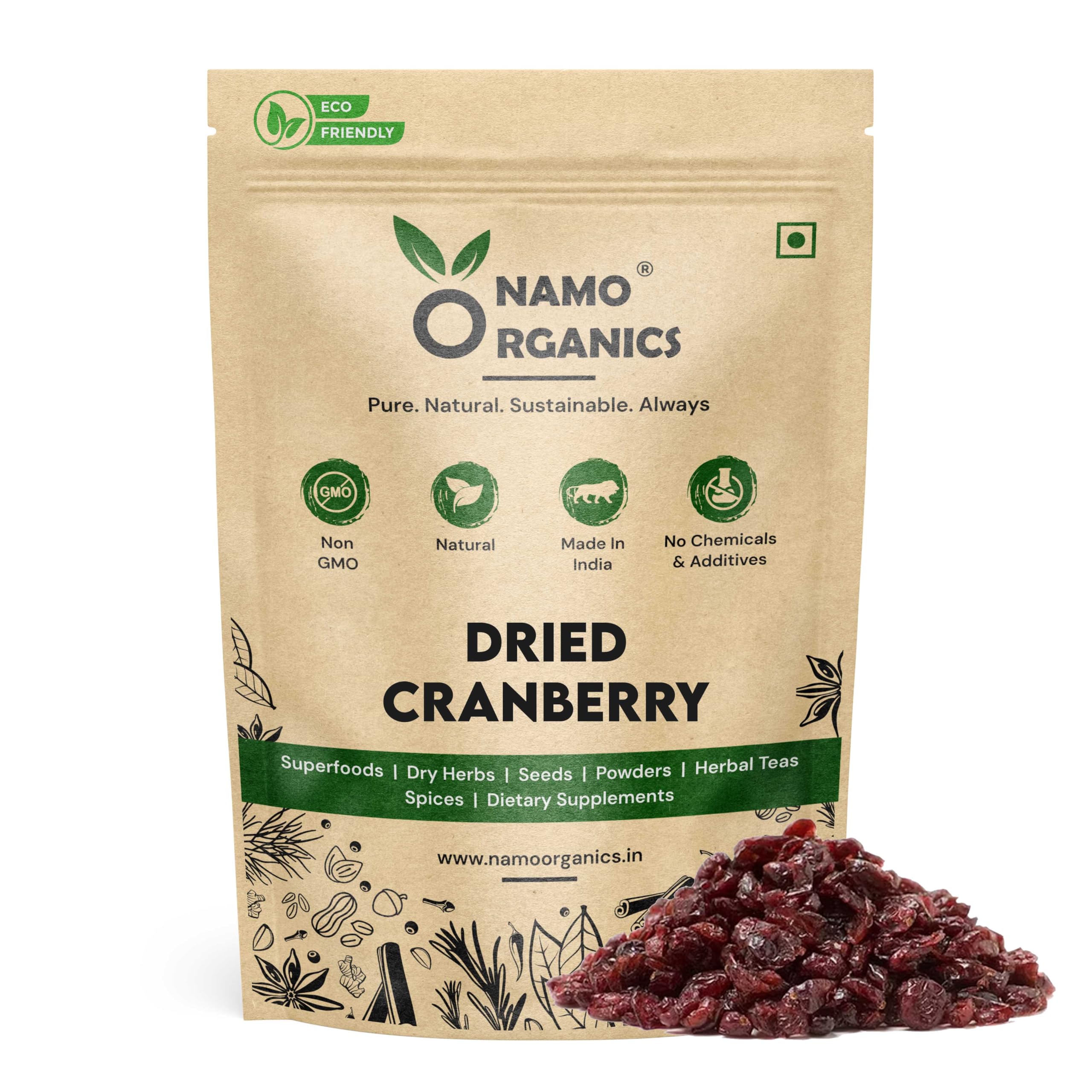 Namo Organics - 1 Kg - USA Dried Sliced Cranberries (Vegan, Non GMO) Cranberry Dry Fruit