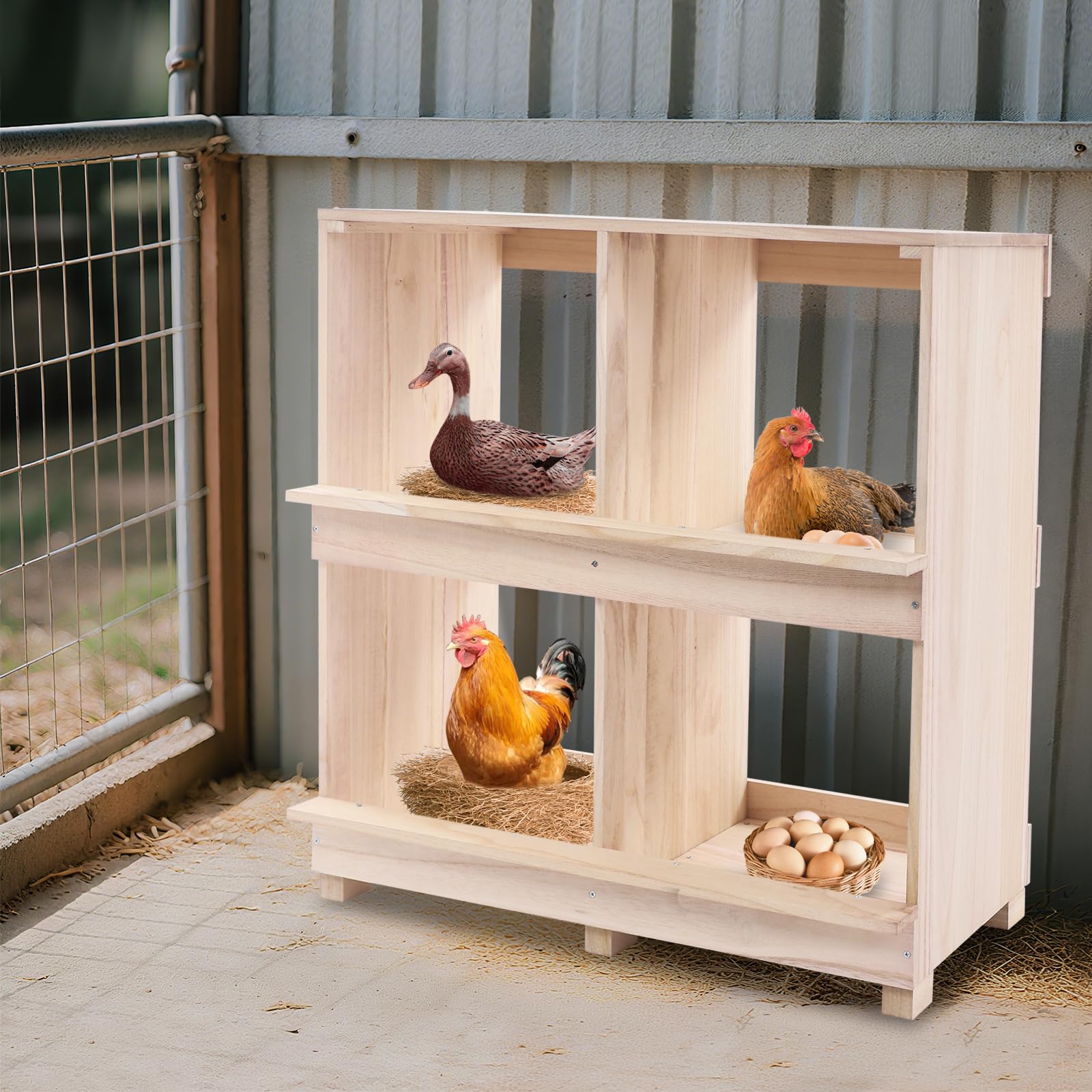 Galline Legenest 4 scomparti, contenitore in legno con fessure di ventilazione su entrambi i lati, nido isolante per pollaio, deposizione sicura delle uova e clima ottimale per polli e pollame