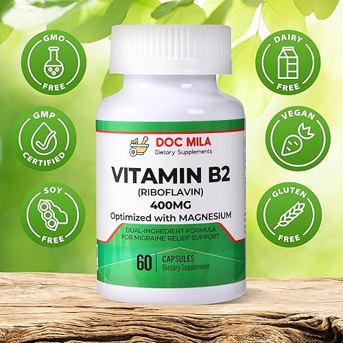 Miniatura 5 de Vitamina B2 Riboflavina 400 mg Cápsulas  Suplemento de alivio de la migraña para niños y adultos  Apoyo para el dolor de cabeza  Tabletas de