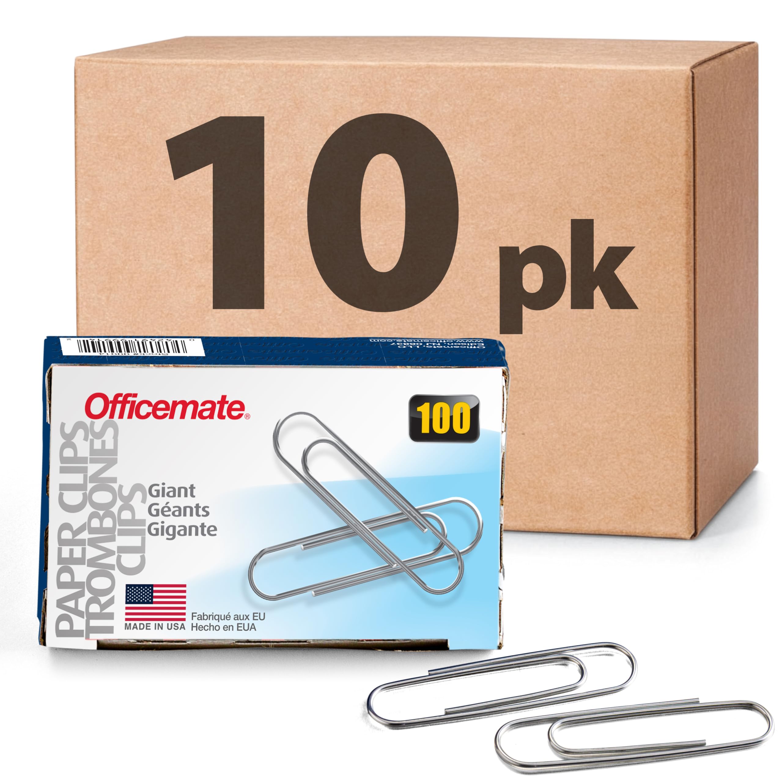 Officemate Giant Paper Clips, Pack of 10 Boxes of 100 Clips Each (1,000 Clips Total) (99914)
