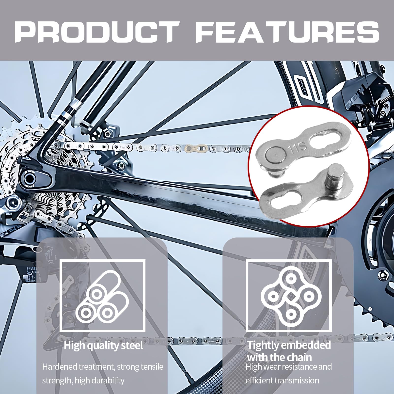 3 paia di biciclette riutilizzabili Missing Link per catene a 11 marce, maglie a sgancio rapido in acciaio argento, compatibile con Shimano e altre catene per biciclette