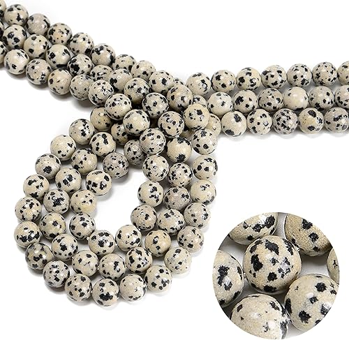 Miniatura 1 de 94 cuentas de piedra natural de jaspe de dálmata de 0.315 pulgadas (2 hebrasjuego) de 0.315 pulgadas (2 hebrasjuego), piedras preciosas redondas
