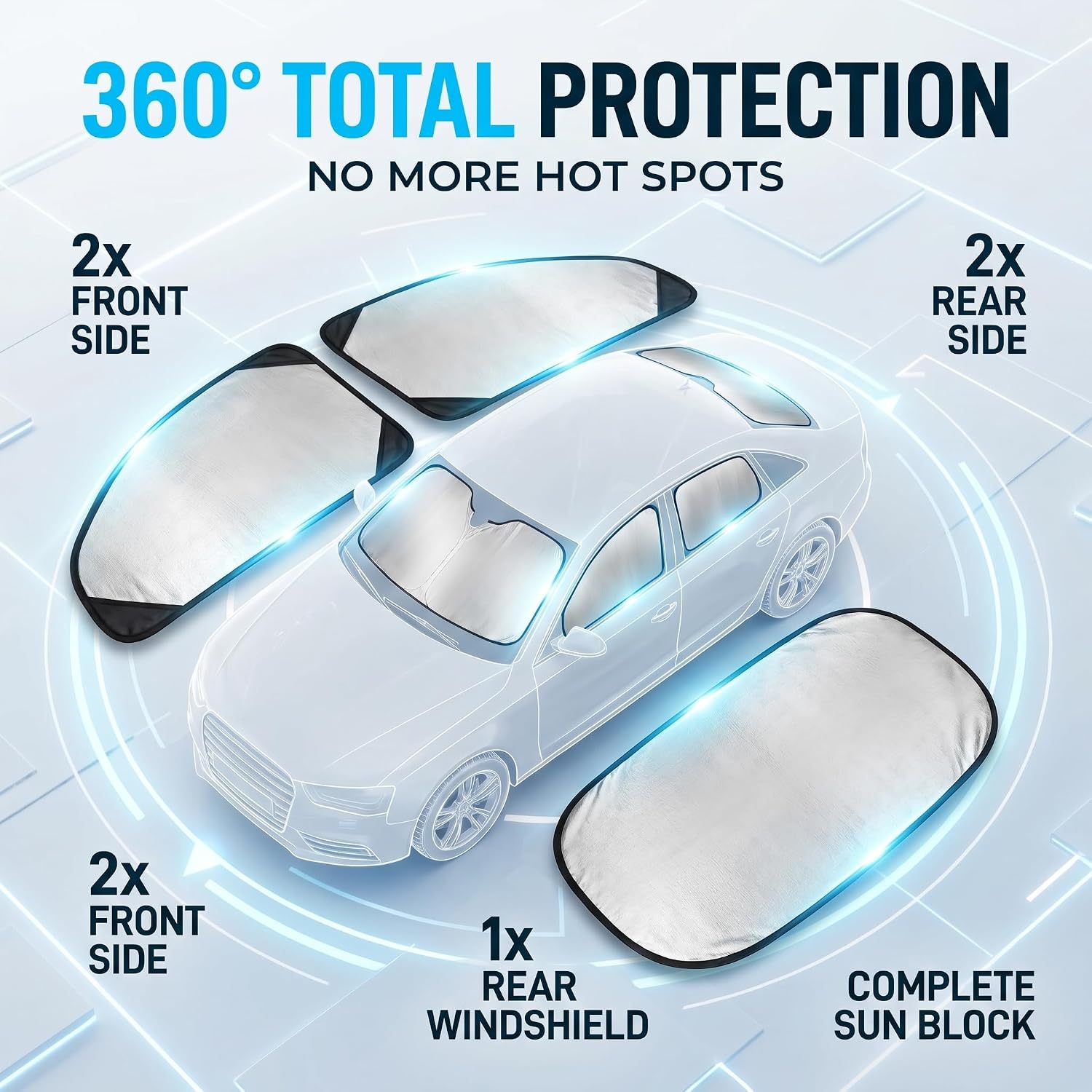5 PCS Car Window Sunshade Cover Kit, 25.59 x 14.96 Inches Side Window Privacy Protector, 39.37 x 19.68 Inches Rear Windshield Sunshade, Universal for Most Cars, SUVs (Silver)
