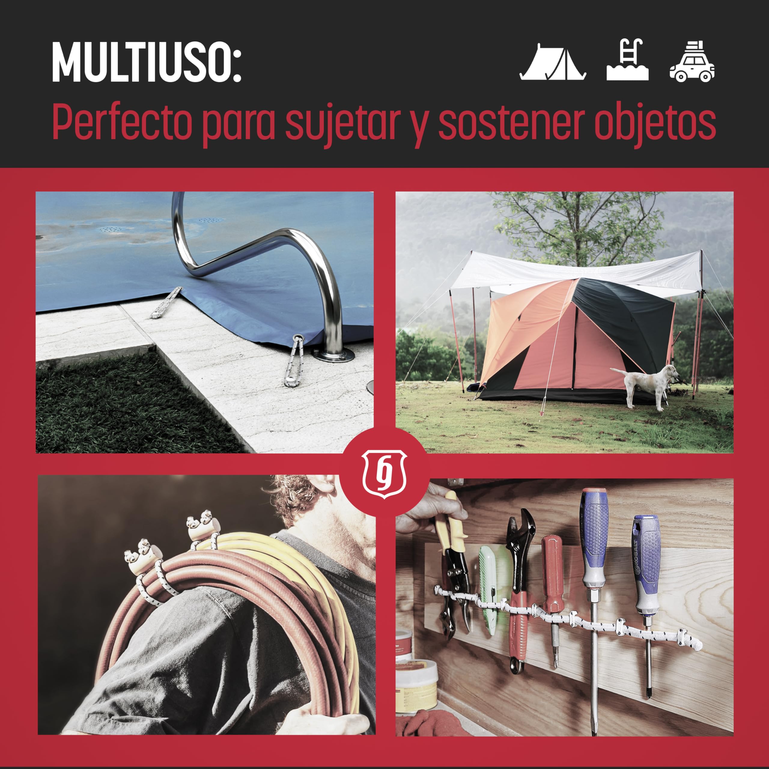 MAGMA Cuerda Elastica 8mm, 25m. Monotex Polietileno. Piscinas (Standard NF P 90-308) Toldos Acampadas Exteriores Manualidades Nautica Amarres Escalada Resistente al Agua (Blanco)
