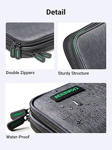 Miniatura 6 de UGREEN Organizador electrónico organizador de cables de viaje, bolsa de almacenamiento para cables de datos, cargador USB C, tarjeta SD, disco duro,