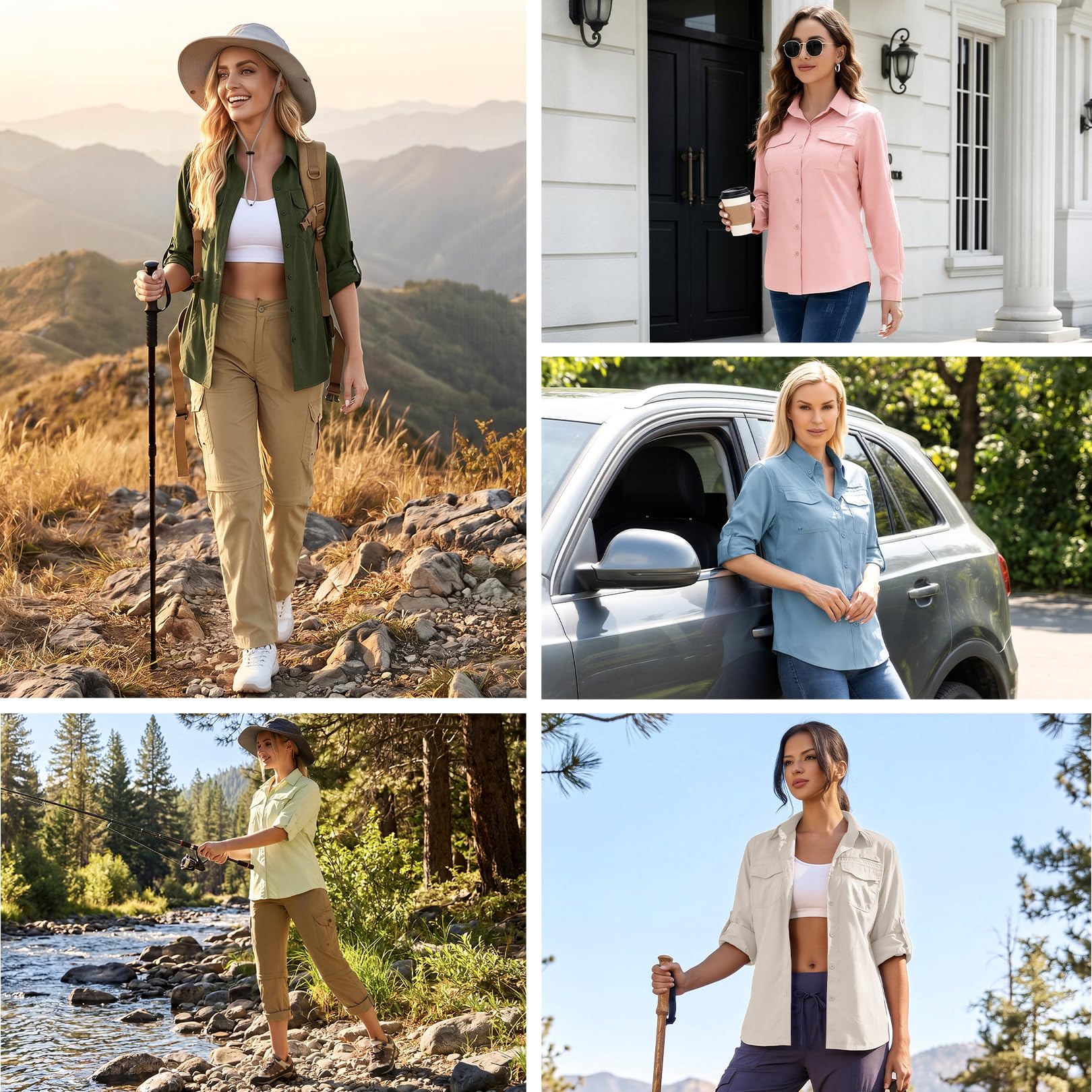 Chemise de soleil safari pour femme UPF 50+ Protection solaire UV à manches longues Séchage rapide Pour la pêche, la randonnée, le jardinage