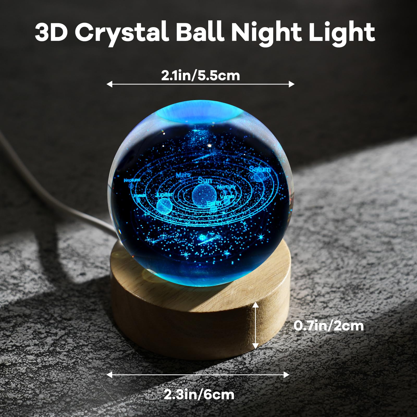 Lampada da tavolo in vetro 3D con pianeti galattici da 6,1 cm, con 16 colori che cambiano telecomando, per compleanno, Natale, astronomia, spazio, regali per ragazzi e ragazze