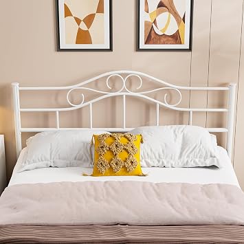 Farmhouse Metal Queen Size Headboard Only, Height Adjustable, White