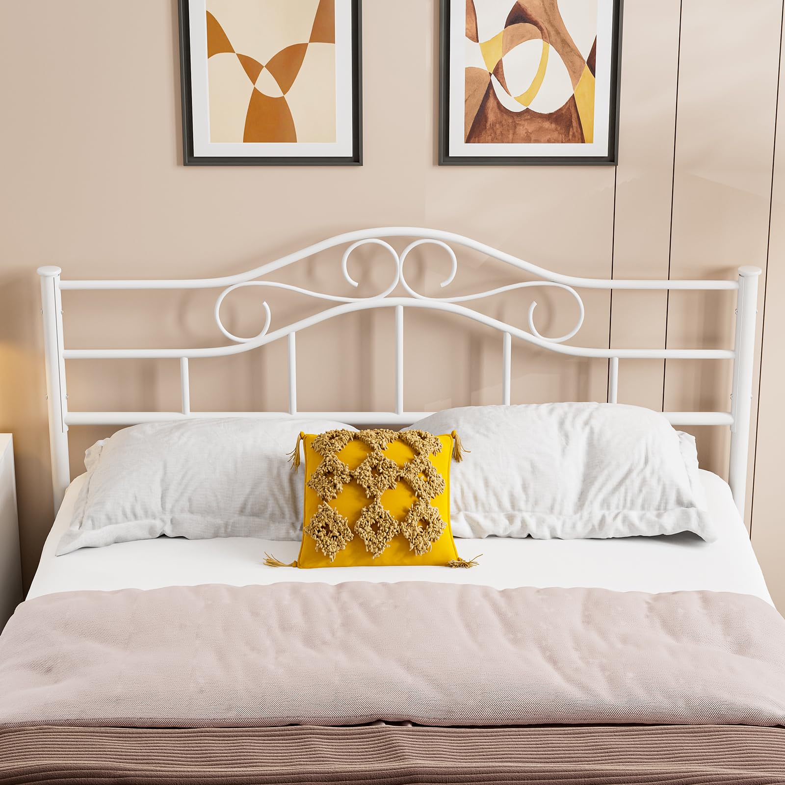 AOVSA Metal Queen Size Headboard Only, Height Adjustable, Steel Curved Headboard for Queen Size Bed, Farmhouse Scrollwork Design, Easy Assembly,