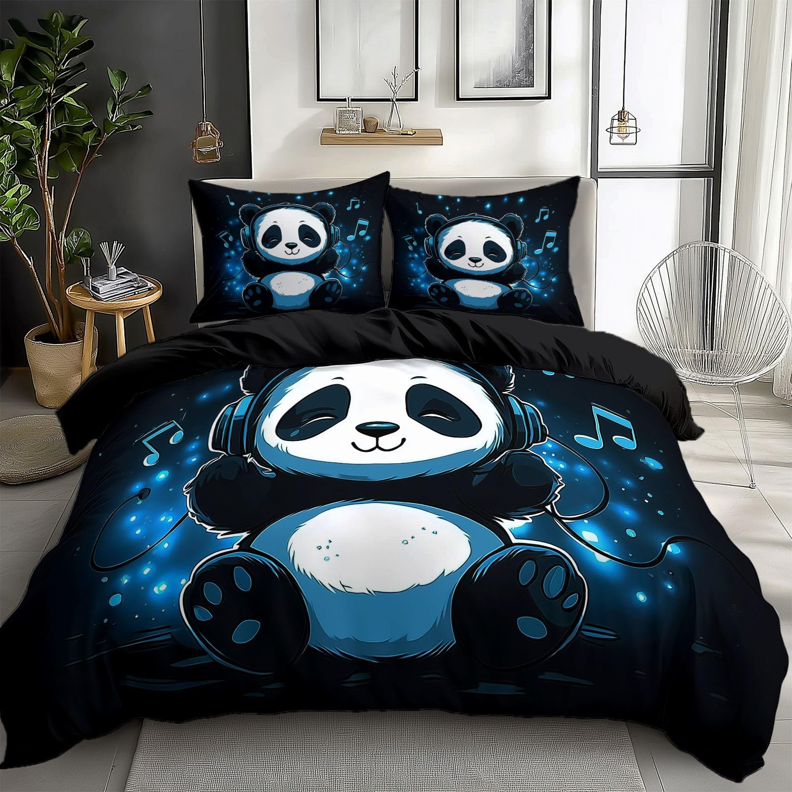 Housse de couette 220x240 panda anime parure de lit 2 personnes microfibre