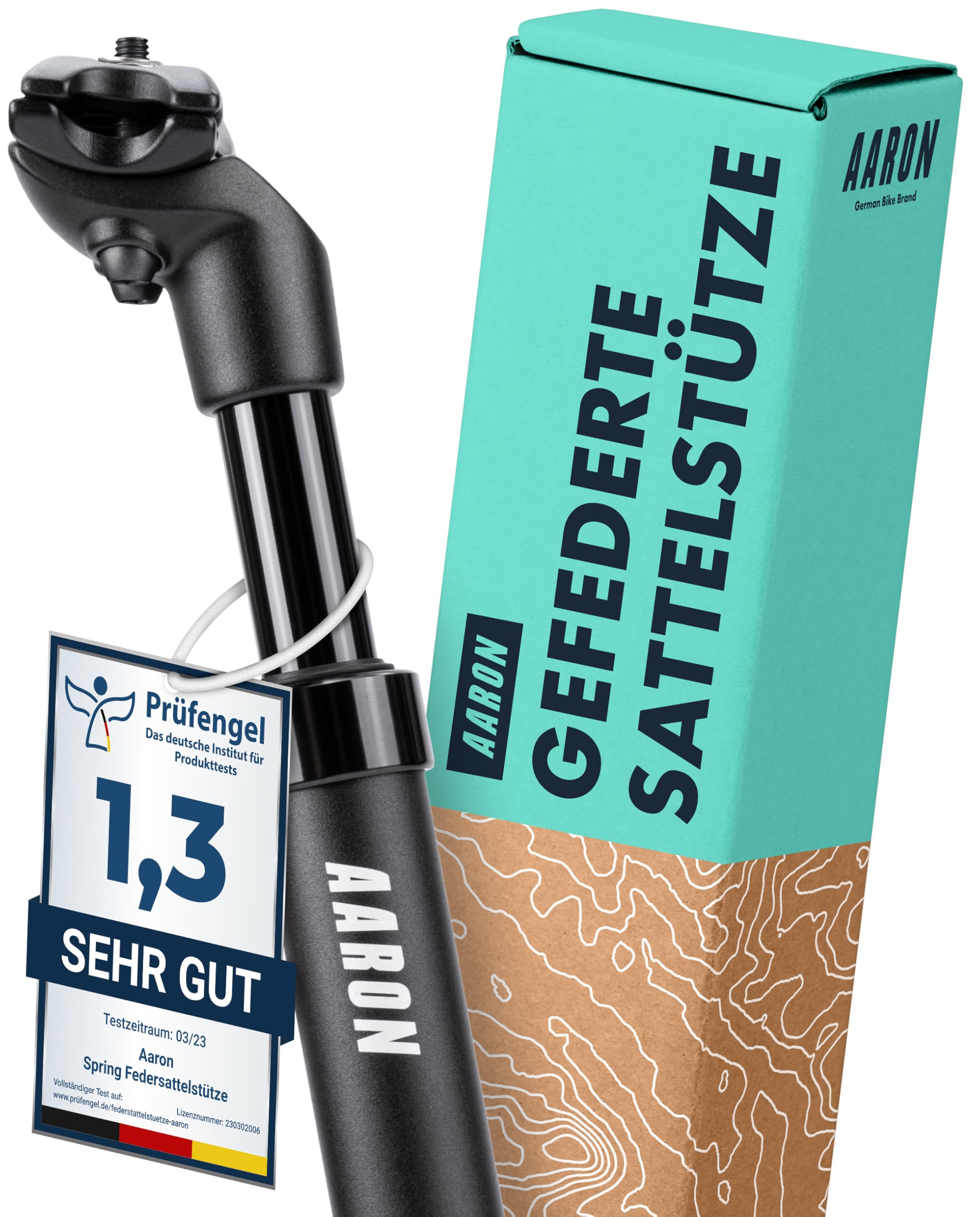 AARON Spring Federsattelstütze - [Das Original] - 27,2, 30,9 oder 31,6 mm Durchmesser - Gefederte Aluminium Sattelstütze 350mm Länge - Fahrrad Sattelstütze gefedert für E-Bike, MTB, Downhill, Trekking