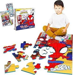 Disney Marvel Spiderman Puzzle Set Marvel Puzzle Bundle - 25 Piece Superhero Foam Puzzle with Spiderman Stickers and Coloring Book (Superhero Puzzles)
