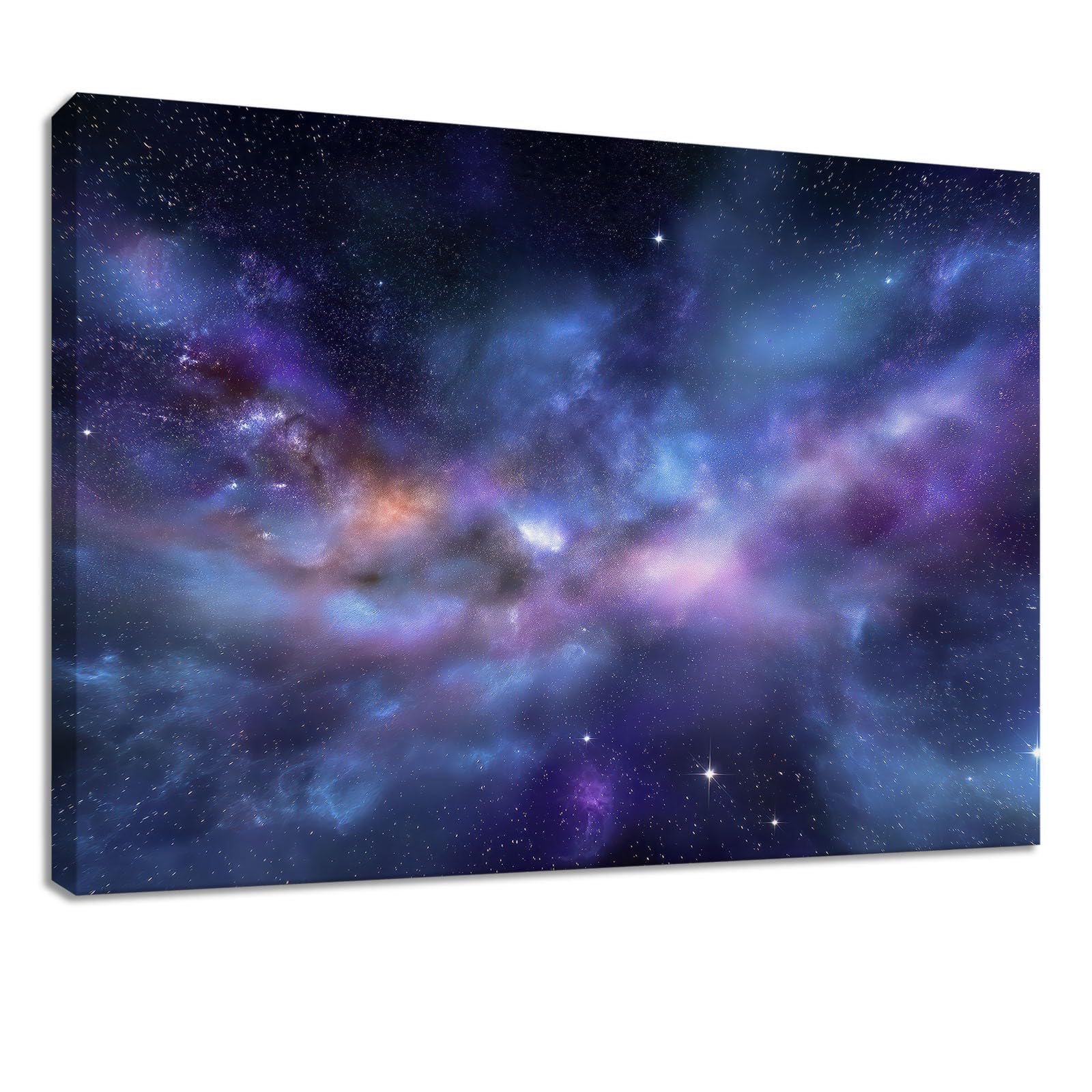 Dekoracja ścienna Przestrzeń Wszechświat - Obraz na płótnie z drewnianą ramą 100 x 70 cm, Mgławica Droga Mleczna Gwiaździste niebo - Pozioma dekoracja ścienna do salonu, sypialni, kuchni