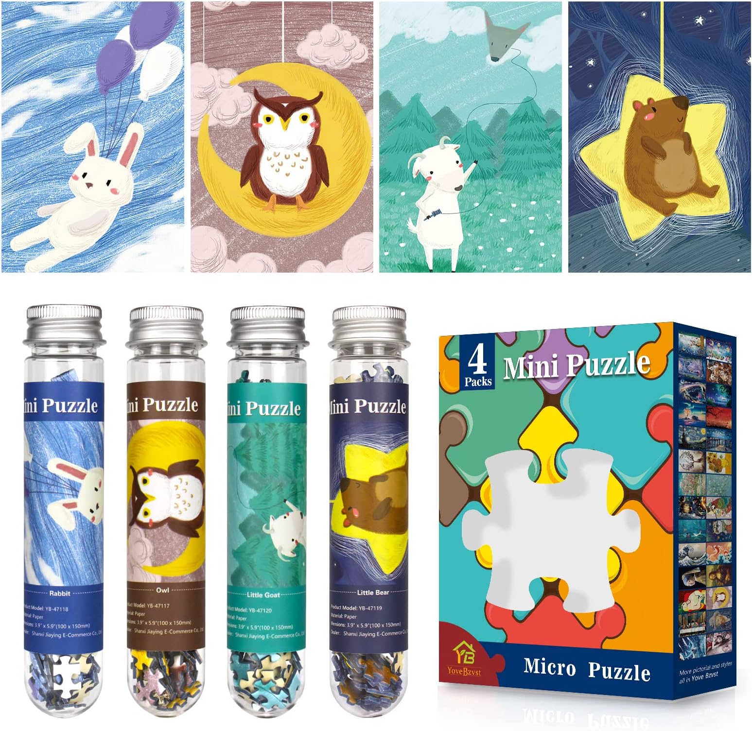 Mini Jigsaw Puzzles for Adults - 150 Piece (4 Pack) Small, Challenging Micro Puzzles - Home Decor Entertainment - 6x4in (15 x 10cm)
