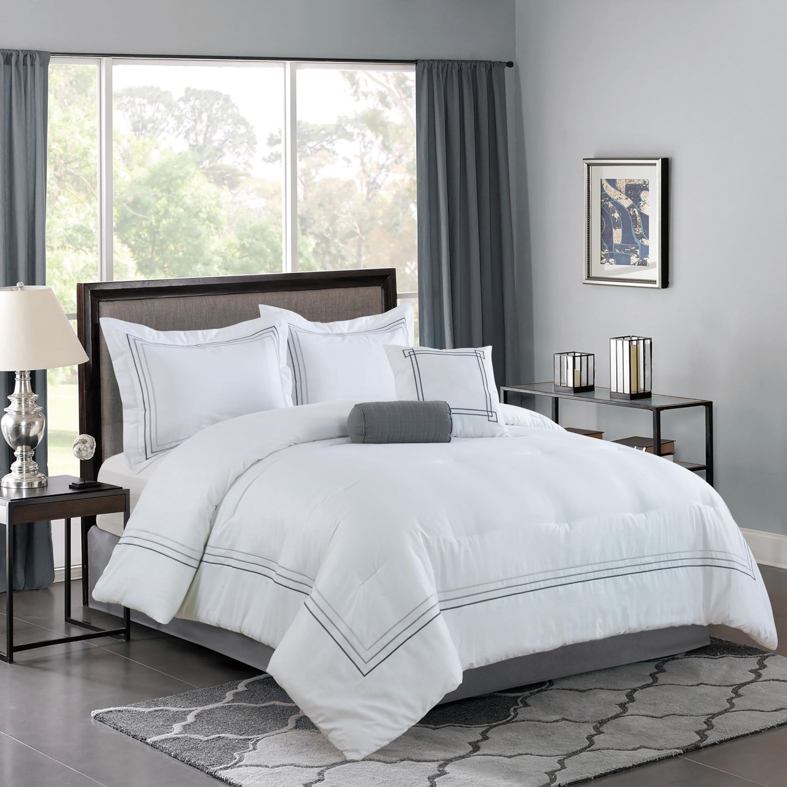 Bellagio Home Comforter Set, King, White, Gray