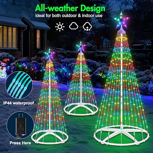Miniatura 3 de Paquete de 3 luces de árbol de Navidad de 4 pies 5 pies y 6 pies, espectáculo de luz regulable con 8 modos de control remoto, luces artificiales