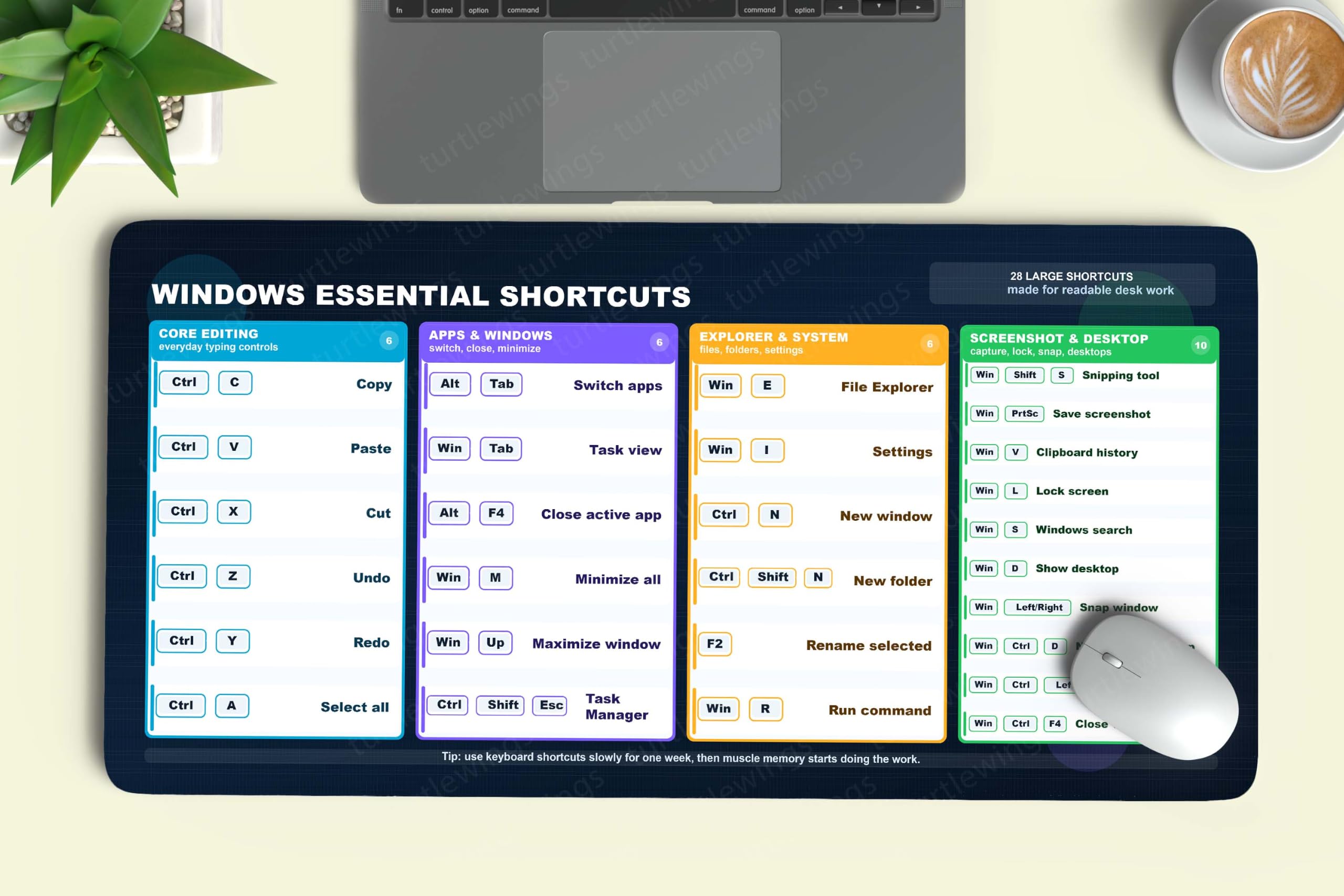 Windows Essential Shortcuts Deskmat 11×23 Inches – Educational Extended Mouse Pad with Copy, Paste, App Switching, File Explorer, Screenshots & Desktop Commands | Anti Slip Rubber Base, 3 mm-image-6
