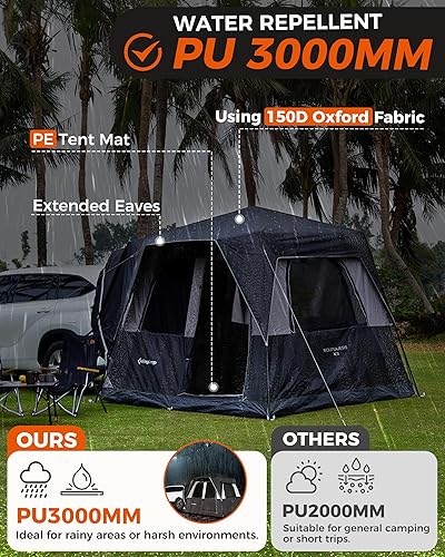 Miniatura 5 de KingCamp Tienda de campaña para SUV, instantánea para 6-8 personas, impermeable y resistente al viento, tienda de campaña con pantalla de película