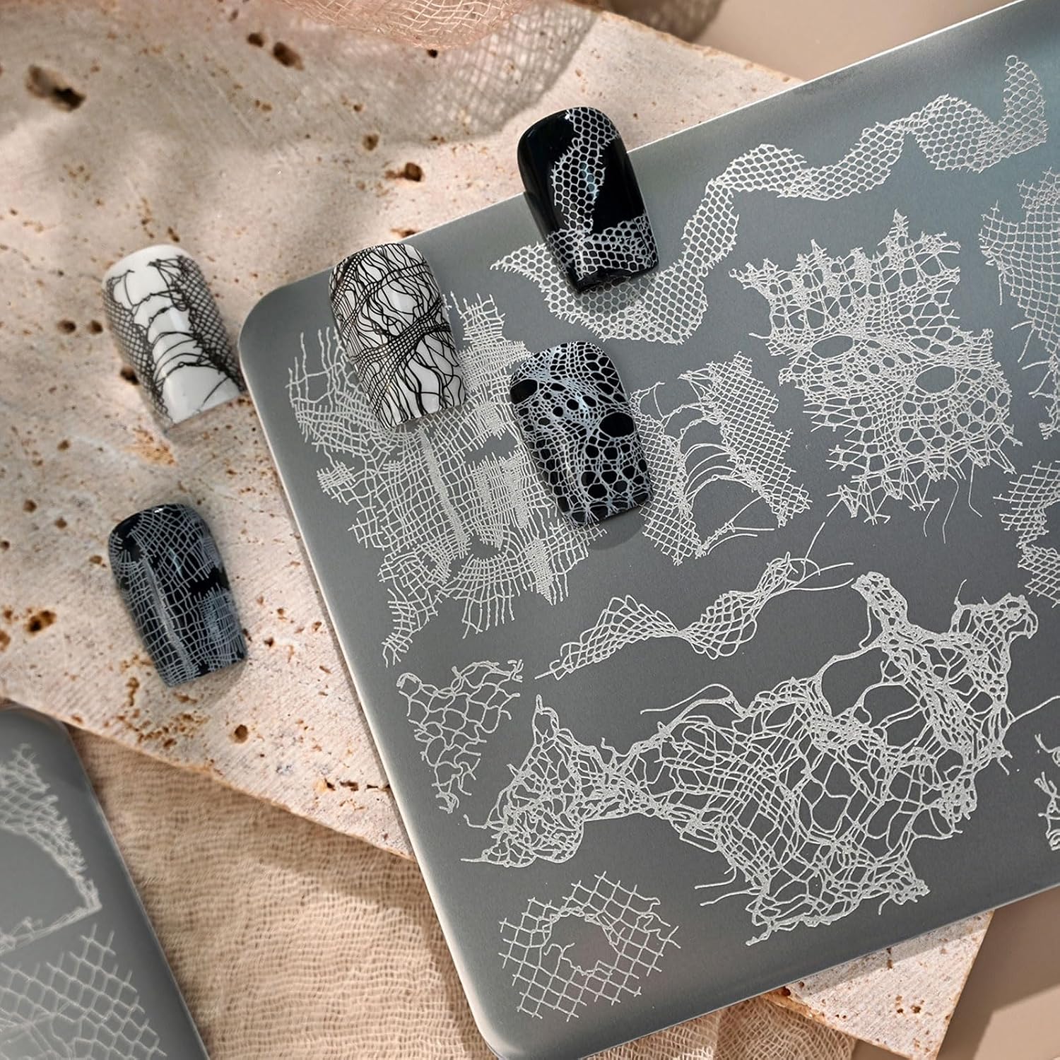 Stainless Steel Manicure Stencil with Timelesses Lace Pattern Suitable for Bridal or Party Nails Designs Lace Grids Nails Template Tool