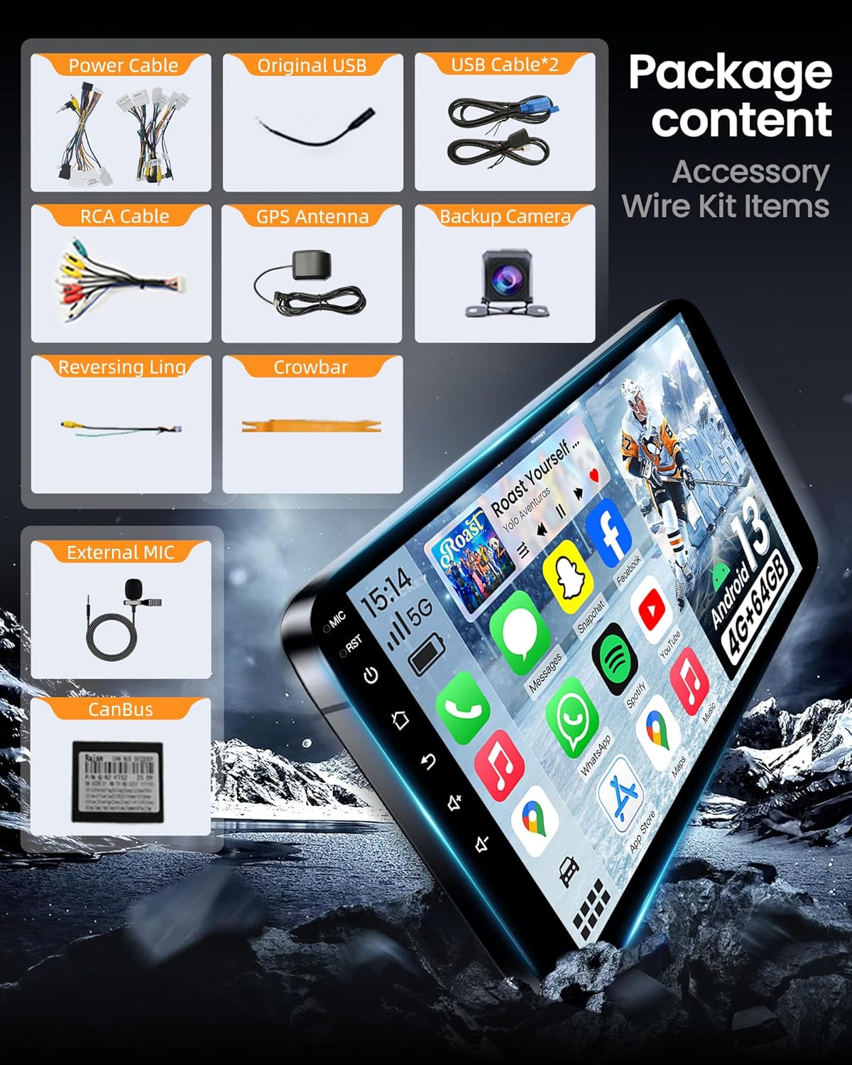 [4GB RAM + 64GB ROM] Car Radio for Toyota Tacoma 2016-2021, 10.1" 1280 * 800 Touch Screen, Car Stereo with Wireless CarPlay Android Auto Bluetooth WiFi GPS Navigation FM SWC Backup Camera