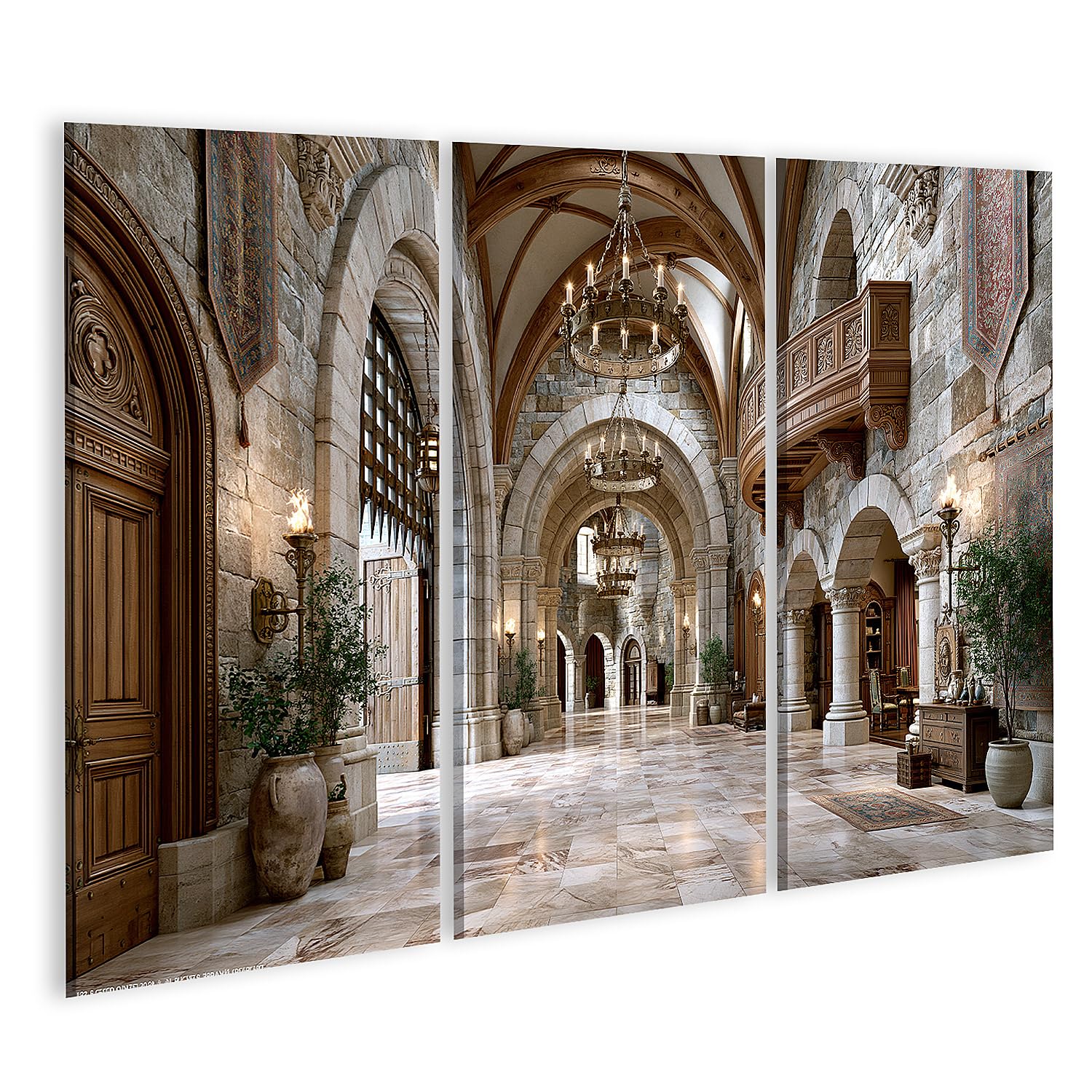 islandburner Quadro su tela, motivo: porta medievale, per soggiorno, per gli amanti della storia, 3 pezzi, edizione S1