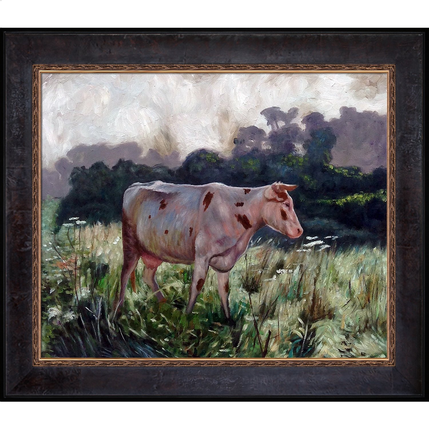 overstockArt La Pastiche Cow with Sambrosa Frame, Espresso