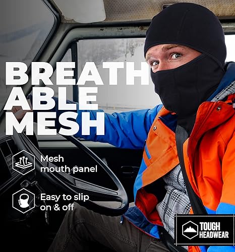 Vista 5 de Tough Headwear Máscara facial completa para clima frío, pasamontañas para hombre, calentador de cara, forro polar de invierno, máscaras de esquí