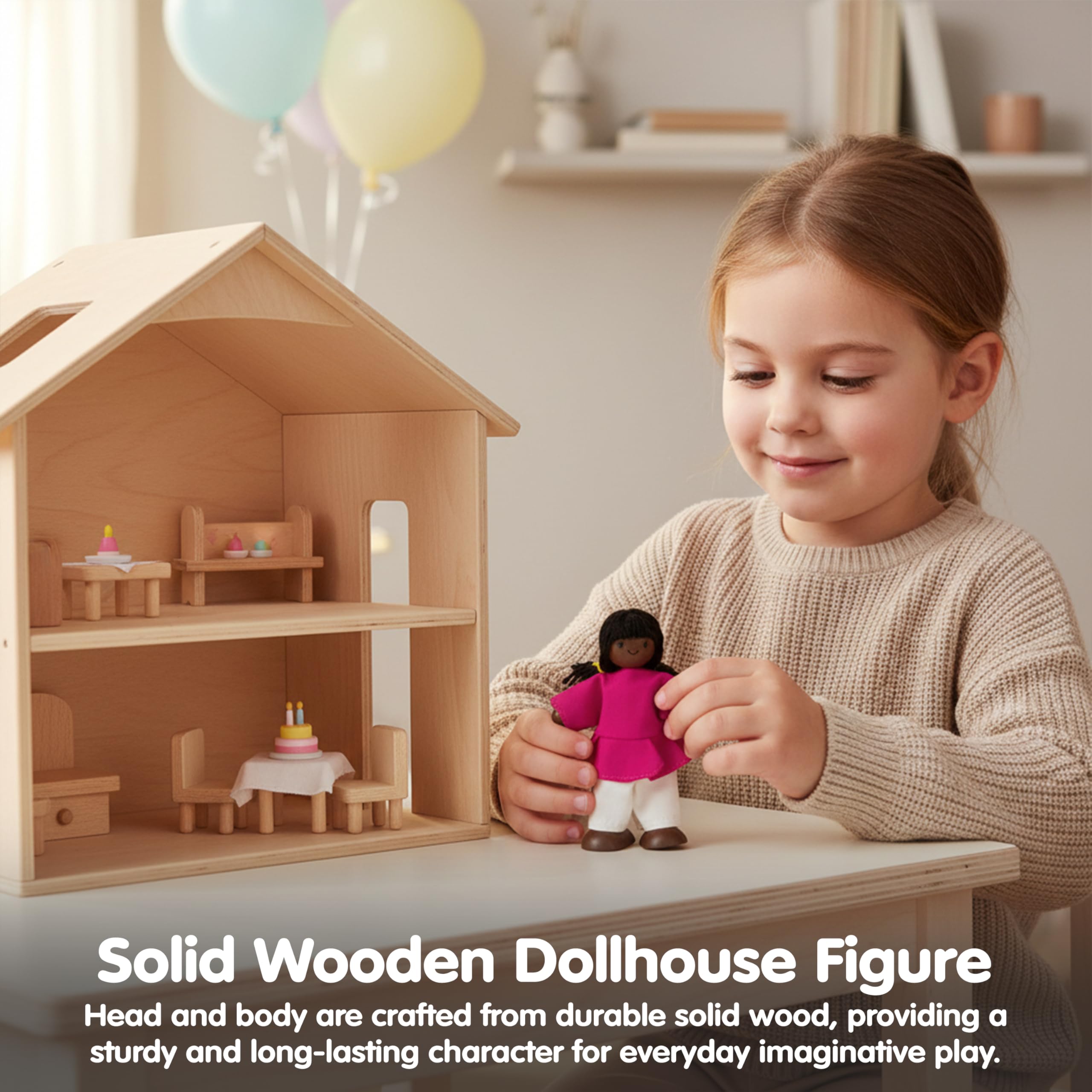 Amazon.com: PlanToys® Girl Wooden Dollhouse Figurine | Poseable 1