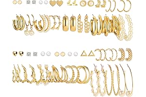 Women's Gold Stud Earrings Value Pack: 36 Pairs of Chic and Versatile Styles