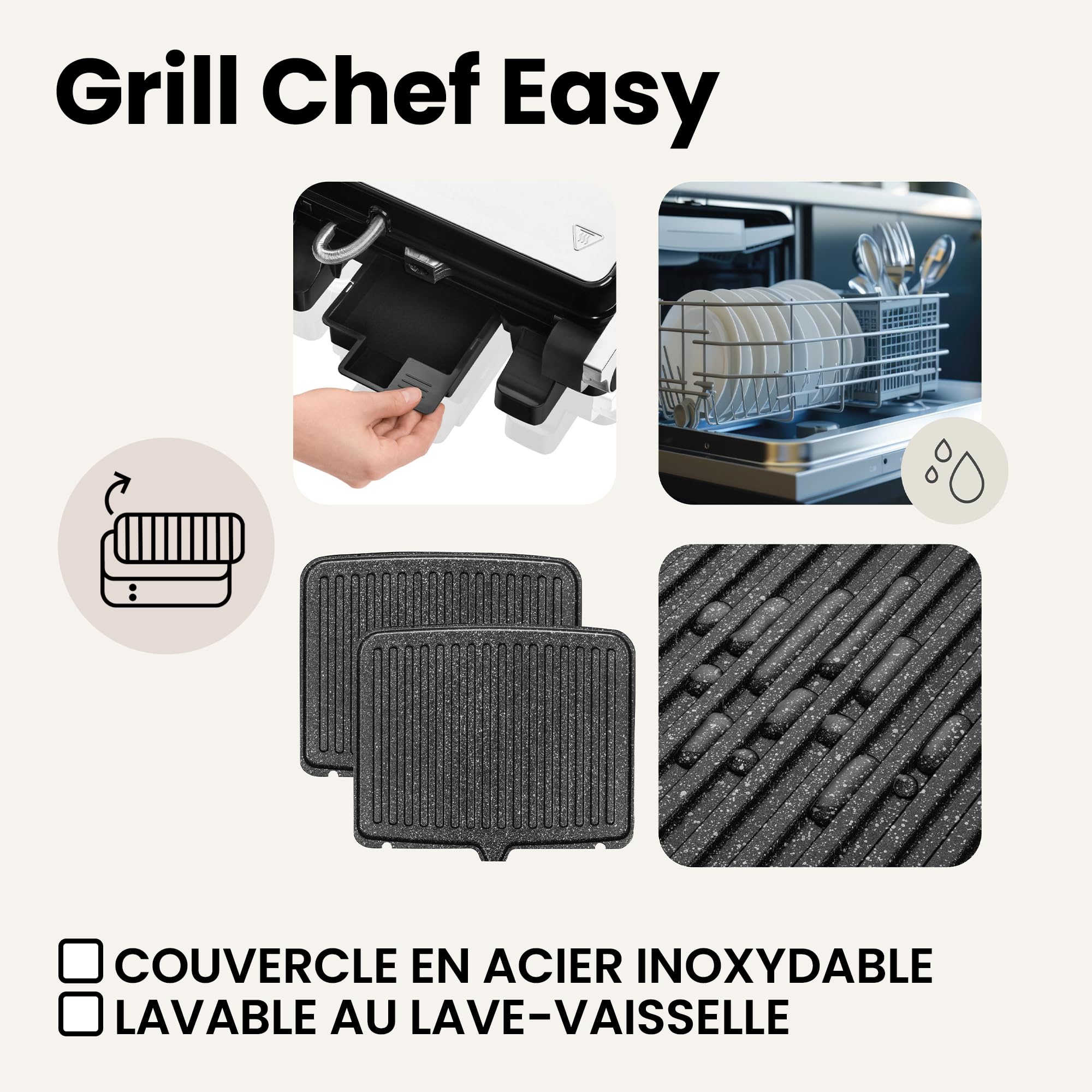Zeegma Grill Chef Easy – Grill Électrique 2 en 1 et Presse-Panini, 2000W, Plaques Céramiques Antiadhésives, 29 x 23.2 cm², Température et Inclinaison Réglables (GRILL CHEF EASY)
